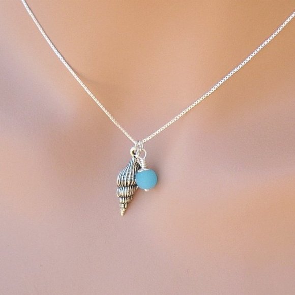 Seashell & Beach Glass Pendant Necklace - Picture 2 of 11